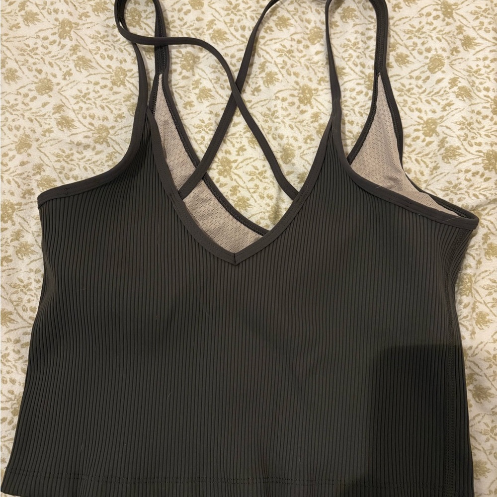 Olive Rib Crop Tank Top - Picture 4 of 5